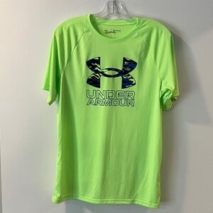 Under Armour Youth Bright Lime Green Logo Tee with Navy Camo